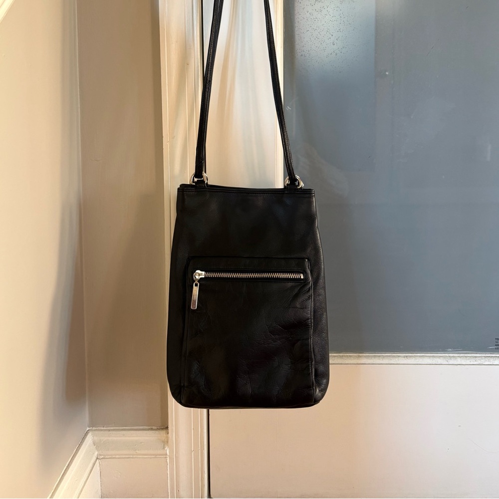 Liz Claiborne Black Leather Bucket-Shoulder Bag